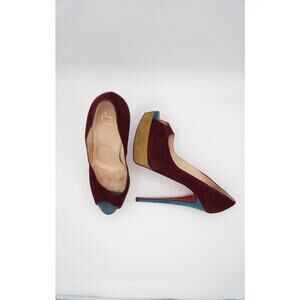 38.5 Christian Louboutin Color Block Suede Platform Pumps